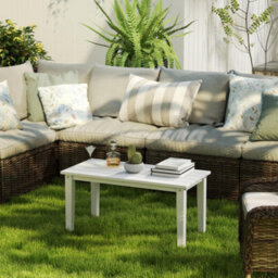Outsunny Hdpe Rectangle Garden Coffee Table, Slatted Outdoor Table, White - thumbnail 8