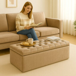 120Cm Chesterfield Ottoman Storage Box- Plush Velvet Shoe Bench - Mink Chesterfield Upholstered Blanket Box - thumbnail 3