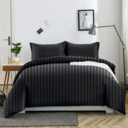 Ameha Stripe Duvet Set With Pillowcase Reversible Bedding & Soft Microfiber Cover Black Single Size 135X200Cm - thumbnail 2