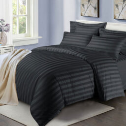Ameha Stripe Duvet Set With Pillowcase Reversible Bedding & Soft Microfiber Cover Black Single Size 135X200Cm - thumbnail 3