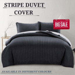 Ameha Stripe Duvet Set With Pillowcase Reversible Bedding & Soft Microfiber Cover Black Single Size 135X200Cm