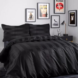 Ameha Stripe Duvet Set With Pillowcase Reversible Bedding & Soft Microfiber Cover Black Single Size 135X200Cm - thumbnail 6
