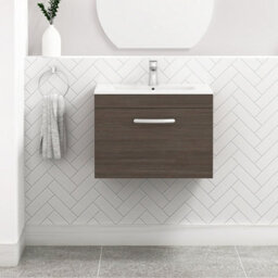 Royal Bathrooms Turin Grey Elm 600mm Wall Hung Vanity Unit 1 Drawer With Minimalist Basin Sink - thumbnail 1