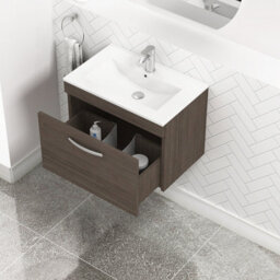 Royal Bathrooms Turin Grey Elm 600mm Wall Hung Vanity Unit 1 Drawer With Minimalist Basin Sink - thumbnail 3