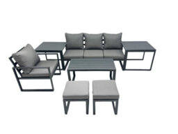 Fimous 6 Seat Outdoor Garden Furniture Set Aluminium Lounge 3 Seat Sofa Oblong Coffee Table Sets With Chair 2 Stools 2 Side Tables - thumbnail 2