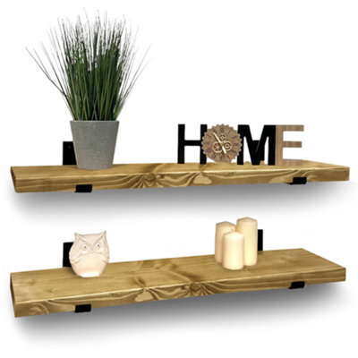 Mkgt Handcrafted Rustic Wooden Floating Shelves, Solid Wood, Made In Uk Wall Mounted Shelf (Dark Oak Set Of 2, 100Cm) - image 1