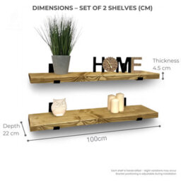 Mkgt Handcrafted Rustic Wooden Floating Shelves, Solid Wood, Made In Uk Wall Mounted Shelf (Dark Oak Set Of 2, 100Cm) - thumbnail 3
