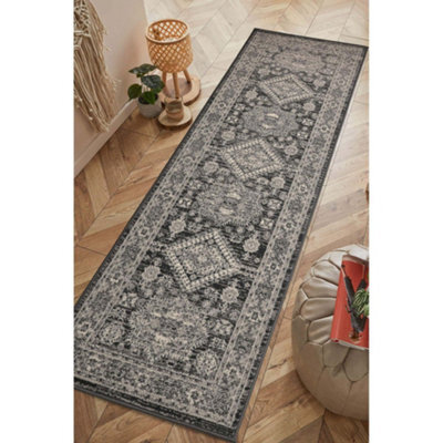 Melrose Colorama Medallion Pattern Grey Traditional Indoor Runner Rug 067/200Cm - image 1