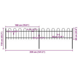 Walplus Garden Fence With Hoop Top Steel 359X60 Cm Black - thumbnail 5