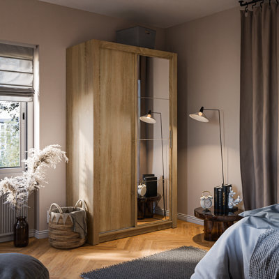 Arte Lux V Compact Oak Shetland Sliding Door Wardrobe (H2150mm W1200mm D600mm) With Customisable Interior - Ideal For Small Spaces - image 1