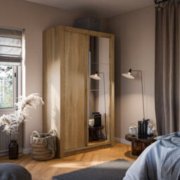 Arte Lux V Compact Oak Shetland Sliding Door Wardrobe (H2150mm W1200mm D600mm) With Customisable Interior - Ideal For Small Spaces - thumbnail 1