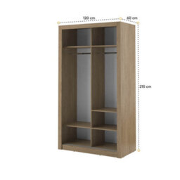 Arte Lux V Compact Oak Shetland Sliding Door Wardrobe (H2150mm W1200mm D600mm) With Customisable Interior - Ideal For Small Spaces - thumbnail 4