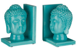 Premier Housewares Interiors By Premier Piper Set Of Turquoise Buddha Head Bookends