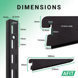 Afit Twin Slot Shelving Kit 9X270mm Brackets 3X1M Uprights Heavy Duty Steel Wall Mounted Shelving System - Black - thumbnail 2