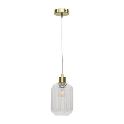 First Choice Lighting Ribbed Glass Kitchen Dining Ceiling Light Pendant With Satin Brass - image 1
