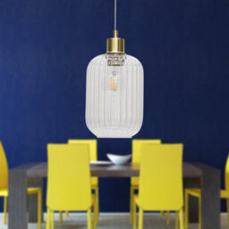 First Choice Lighting Ribbed Glass Kitchen Dining Ceiling Light Pendant With Satin Brass - thumbnail 3