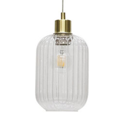 First Choice Lighting Ribbed Glass Kitchen Dining Ceiling Light Pendant With Satin Brass - thumbnail 2