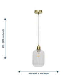 First Choice Lighting Ribbed Glass Kitchen Dining Ceiling Light Pendant With Satin Brass - thumbnail 5