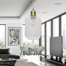 First Choice Lighting Ribbed Glass Kitchen Dining Ceiling Light Pendant With Satin Brass - thumbnail 4