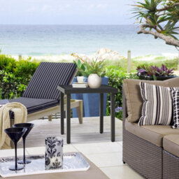 Outsunny Garden Side Table Coffee Table With Umbrella Hole For Patio Balcony