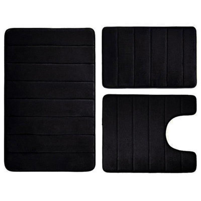 Black Memory Foam Bath Mat Non-Slip Quick Dry Bathroom Rug With Super Absorbent Coral Velvet Surface & Anti-Skid Base - image 1