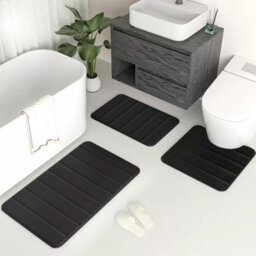 Black Memory Foam Bath Mat Non-Slip Quick Dry Bathroom Rug With Super Absorbent Coral Velvet Surface & Anti-Skid Base - thumbnail 6
