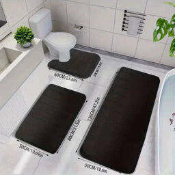 Black Memory Foam Bath Mat Non-Slip Quick Dry Bathroom Rug With Super Absorbent Coral Velvet Surface & Anti-Skid Base - thumbnail 3