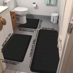 Black Memory Foam Bath Mat Non-Slip Quick Dry Bathroom Rug With Super Absorbent Coral Velvet Surface & Anti-Skid Base - thumbnail 2