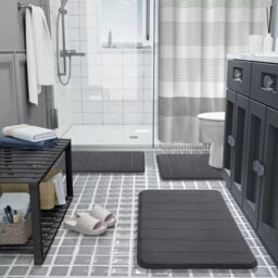 Black Memory Foam Bath Mat Non-Slip Quick Dry Bathroom Rug With Super Absorbent Coral Velvet Surface & Anti-Skid Base - thumbnail 4