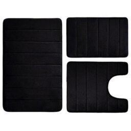 Black Memory Foam Bath Mat Non-Slip Quick Dry Bathroom Rug With Super Absorbent Coral Velvet Surface & Anti-Skid Base