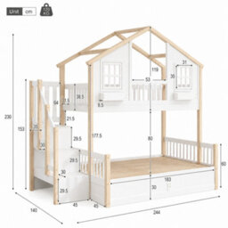 Merax 3Ft/4Ft6 Children's Bunk Bed 90X190 + 135X190 Cm, Wooden Loft Bed With Led, Storage Stairs, Hydraulic Storage, White - thumbnail 4