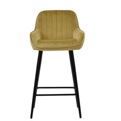 Lakeland Furniture Hamilton Camel Cream Velvet Black Fixed Leg Base Bar Stool - image 1