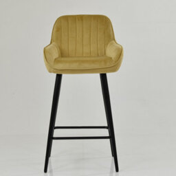 Lakeland Furniture Hamilton Camel Cream Velvet Black Fixed Leg Base Bar Stool - thumbnail 3