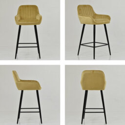 Lakeland Furniture Hamilton Camel Cream Velvet Black Fixed Leg Base Bar Stool - thumbnail 2