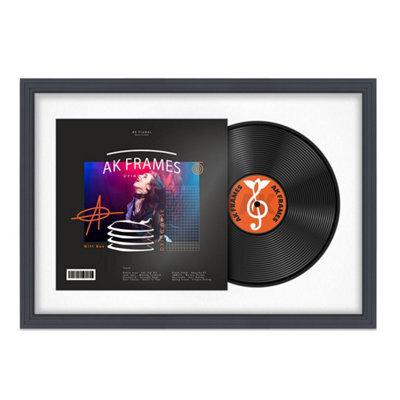 "AK Frames 25X17"" Dark Grey Step Vinyl Record Frame With White Mount For 12 Inch Lp Cover & Disc - Overlapped Design" - image 1