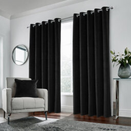 Luxury Enhanced Living Black Velvet, Supersoft, 100% Blackout, Thermal Pair Of Curtains With Eyelet Top - 90 X 90 Inch (229X229Cm) - thumbnail 2