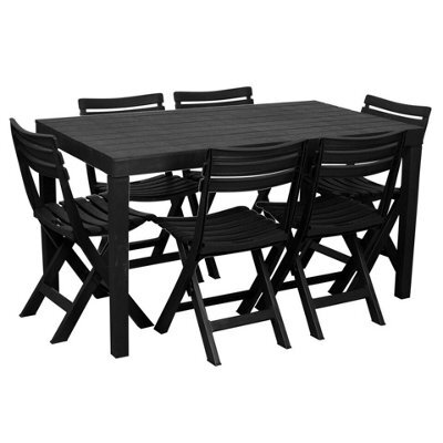 Urbn-Living Urbnliving 79Cm Height Rectangle Garden Plastic Patio Dining Table & 6 Folding Chairs Outdoor Furniture - image 1