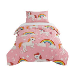 Unicorn Throw Blanket Colourful Kids Decorative Throw For Bed Or Sofa Pink 150X200Cm - thumbnail 2