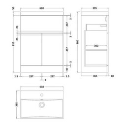 Dezine Yukon  600mm Satin Blue Floor Standing Vanity Unit, With Top Drawer - thumbnail 2