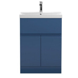 Dezine Yukon  600mm Satin Blue Floor Standing Vanity Unit, With Top Drawer - thumbnail 1