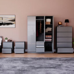Lassic Vida Designs Glinton 4 Piece Grey Fsc Bedroom Set - (5 Drawer Chest, 3 Door Wardrobe, 2 Drawer Bedside Chest X2) - thumbnail 2
