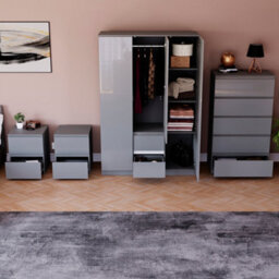 Lassic Vida Designs Glinton 4 Piece Grey Fsc Bedroom Set - (5 Drawer Chest, 3 Door Wardrobe, 2 Drawer Bedside Chest X2) - thumbnail 3