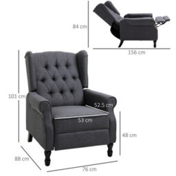Homcom Manual Reclining Armchair Recliner With Footrest, Dark Grey - thumbnail 3