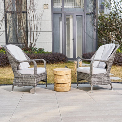 Abrihome 3-Piece Outdoor Garden Bistro Set, Grey Rattan Chairs With A Natural Concrete Side Table - image 1