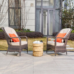 Abrihome 3-Piece Outdoor Garden Bistro Set, Grey Rattan Chairs With A Natural Concrete Side Table - thumbnail 8