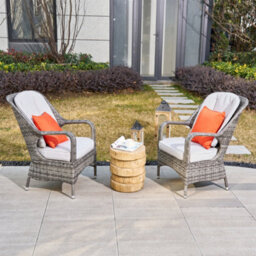Abrihome 3-Piece Outdoor Garden Bistro Set, Grey Rattan Chairs With A Natural Concrete Side Table - thumbnail 9