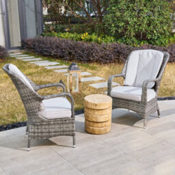 Abrihome 3-Piece Outdoor Garden Bistro Set, Grey Rattan Chairs With A Natural Concrete Side Table - thumbnail 7