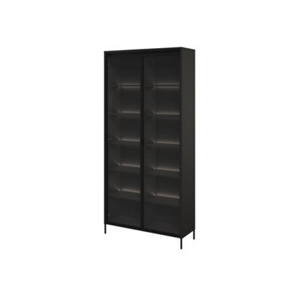 Arte Trend 07 Tall Display Cabinet In Black Matt - Partially Glassed & Push-To-Open With Led - W920mm X H1960mm X D340mm - image 1