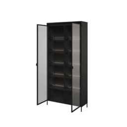 Arte Trend 07 Tall Display Cabinet  In Black Matt - Partially Glassed & Push-To-Open With Led - W920mm X H1960mm X D340mm - thumbnail 2