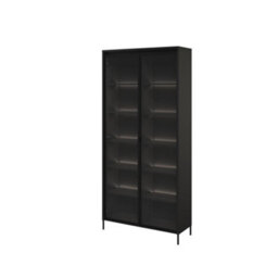 Arte Trend 07 Tall Display Cabinet  In Black Matt - Partially Glassed & Push-To-Open With Led - W920mm X H1960mm X D340mm